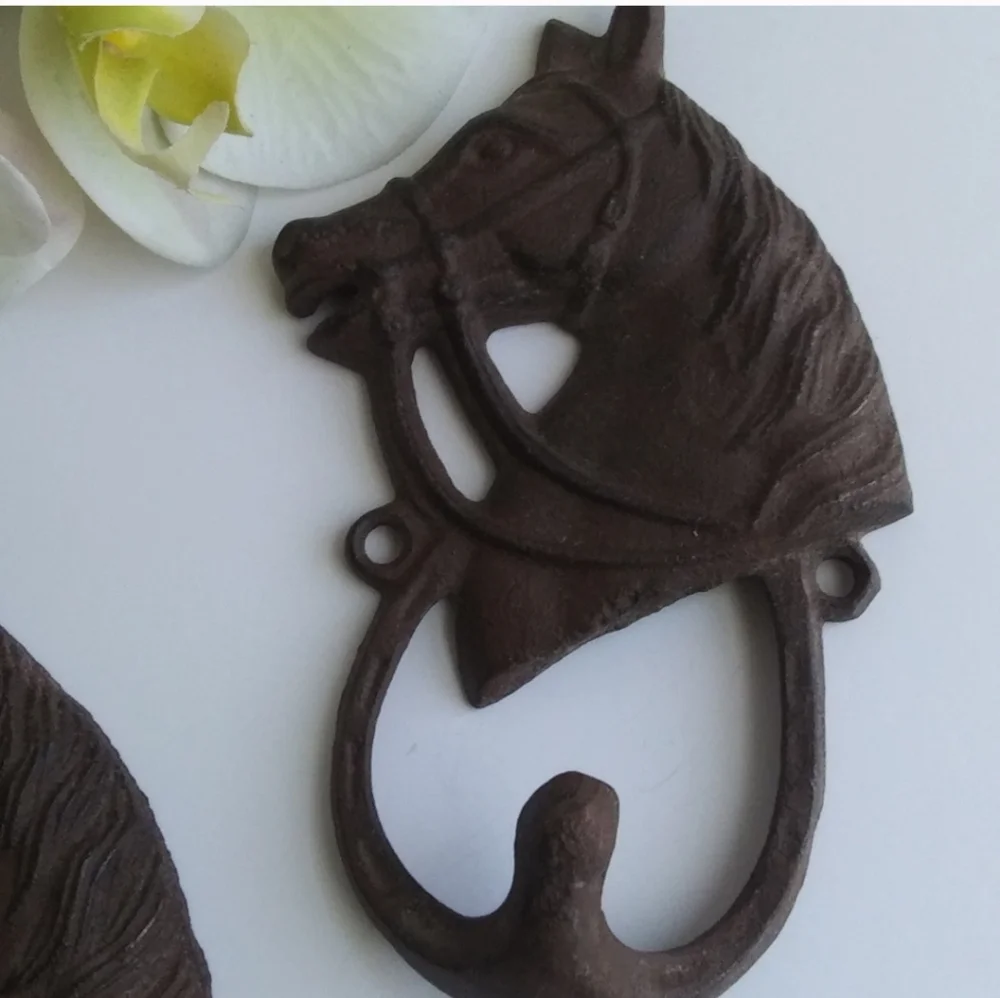 Retro Cast Iron Horse Head Hanger set of (2)